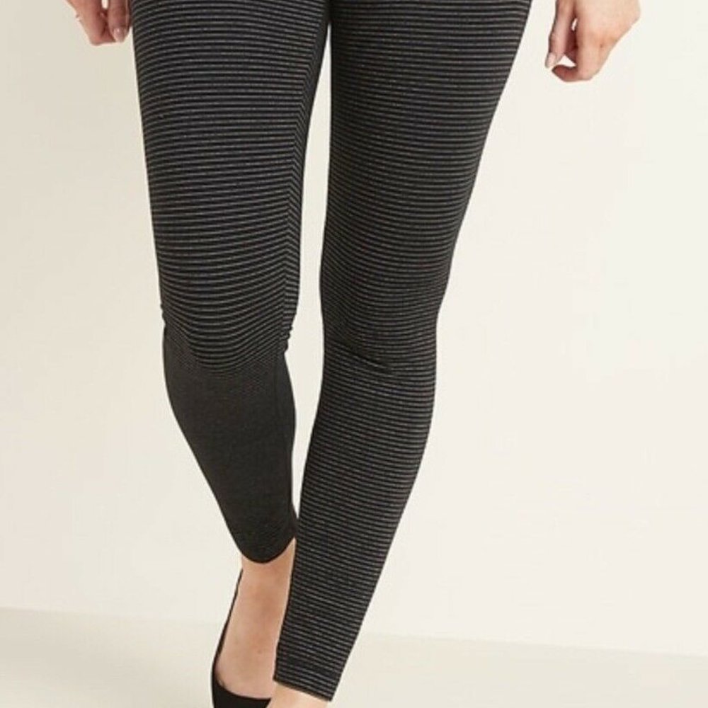 Old Navy Leggings Black Gold Metallic Stripe Large